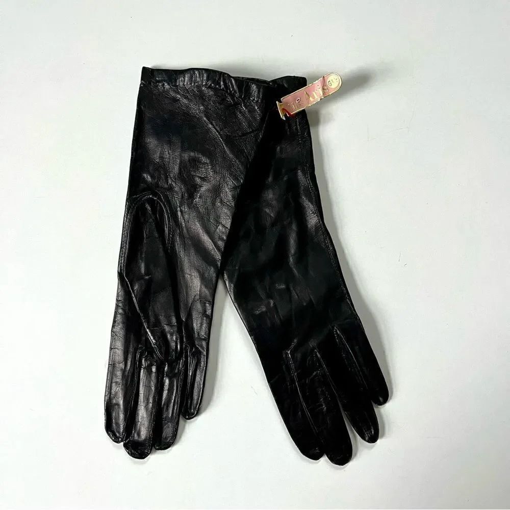 Miss Aris NWT Vintage Silk Lined Black Leather Gloves 6.5